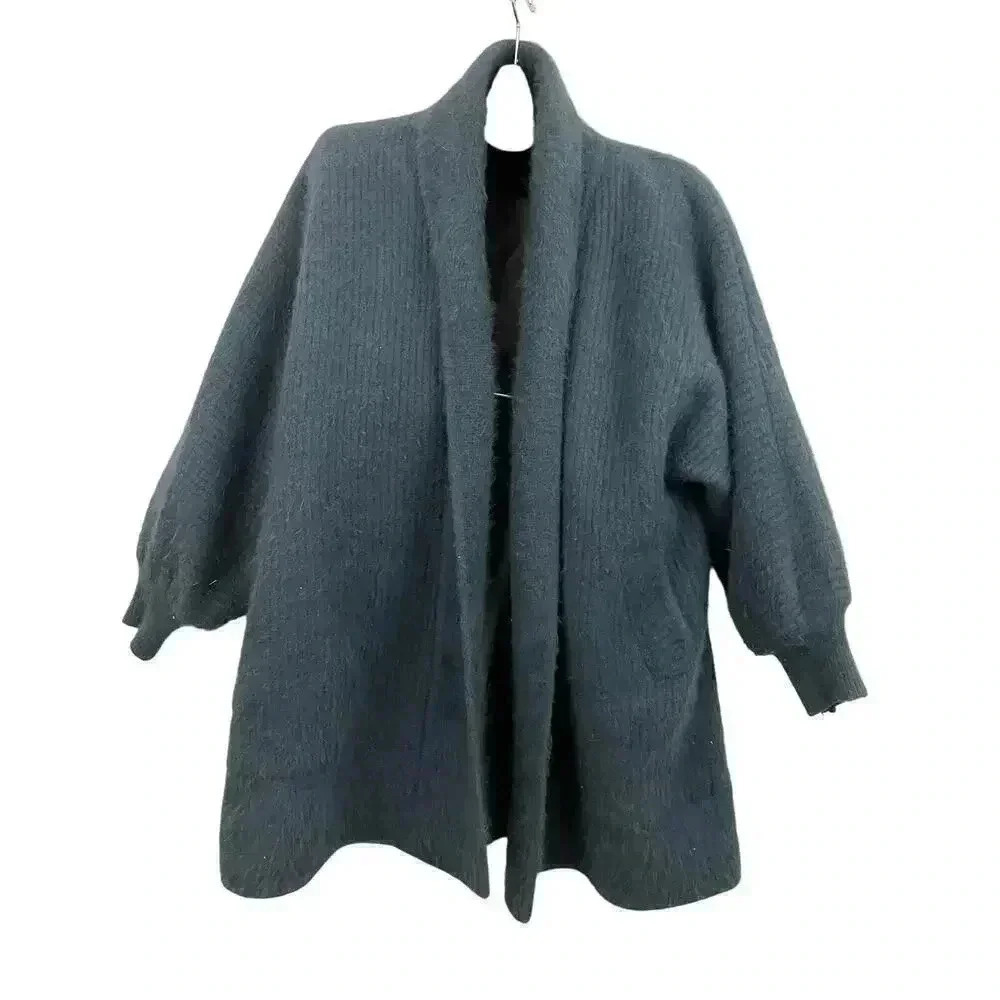 Blue Oversized Open Coat Angora Rabbit Fur Coat Chang Won L/XL‎